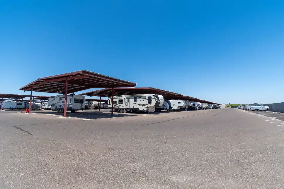 Exterior of storage covered parking.